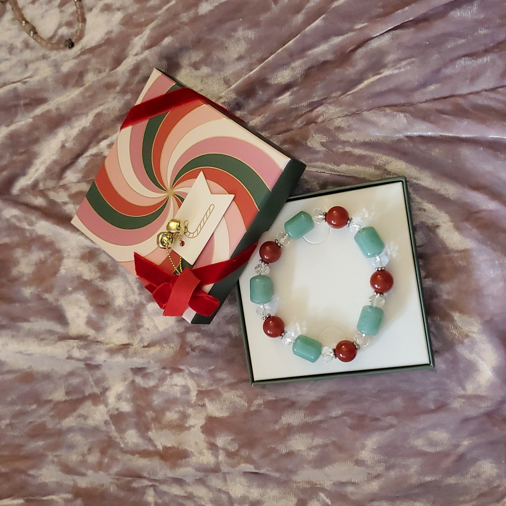 Green Aventurine & Red Carnelian Healing Stretch Bracelet Christmas Gift In Box